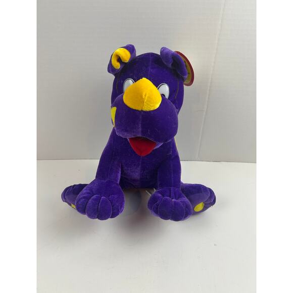 Toy Network Purple Dog Plush Stuffed Animal Yellow Spots Tongue Out 2003 NWT - Picture 2 of 12